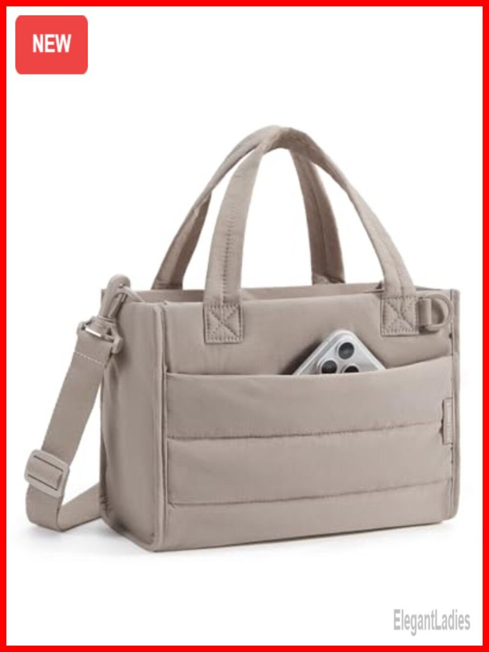 Quilted Puffer Tote Bag Lightweight Taslon Detachable Strap 6L Work Teacher